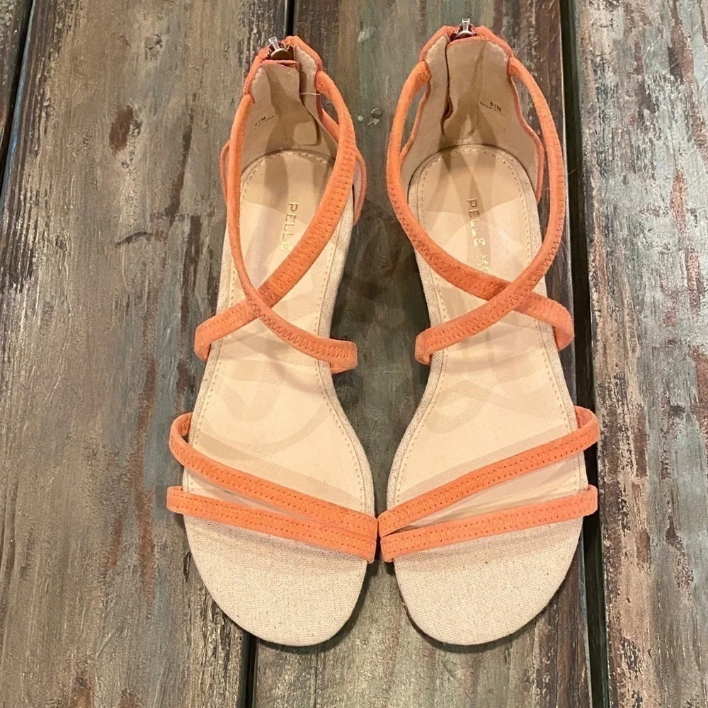 Pelle Moda Barnes Strappy Sandals Suede Peach Coral Back Zippers Size 5.5
